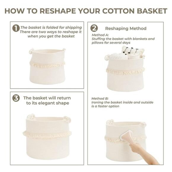 Large Woven Storage Baskets –16''x13'' Cotton Rope Decorative Hamper for Nursery - Picture 7 of 8